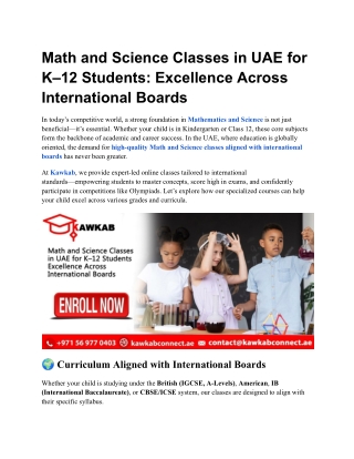 Math and Science Classes in UAE for K–12 Students Excellence Across International Boards