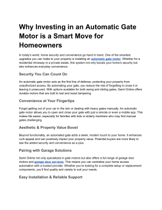 Why Investing in an Automatic Gate Motor is a Smart Move for Homeowners