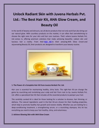 Unlock Radiant Skin with Juvena Herbals Pvt. Ltd.: The Best Hair Kit, AHA Glow C