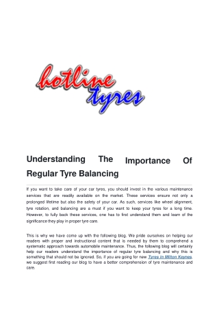 Understanding The Importance Of Regular Tyre Balancing