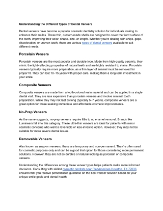 Understanding the Different Types of Dental Veneers