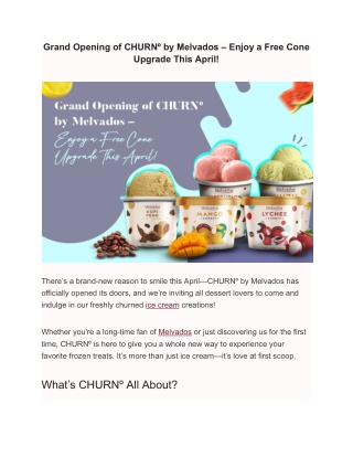 Grand Opening of CHURNº by Melvados – Enjoy a Free Cone Upgrade This April