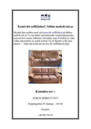 Kemtvätt soffklädsel | Sthlm-mobeltvatt.se