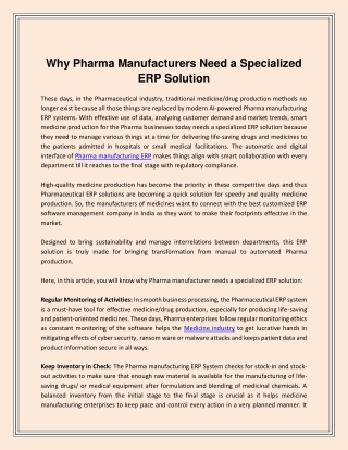 Why Pharma Manufacturers Need a Specialized ERP Solution