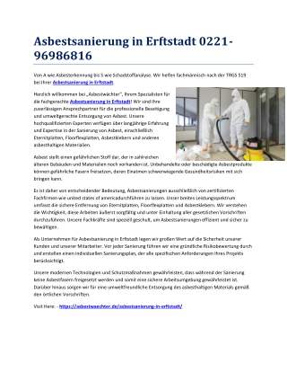 Asbestsanierung in Erftstadt 0221-96986816