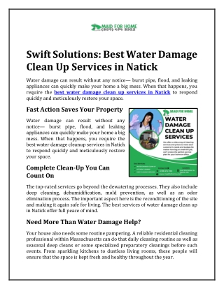 Swift Solutions Best Water Damage Clean Up Services in Natick