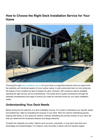 How to Choose the Right Deck Installation Service for Your Home