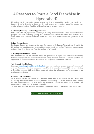 4 Reasons to Start a Food Franchise in Hyderabad?
