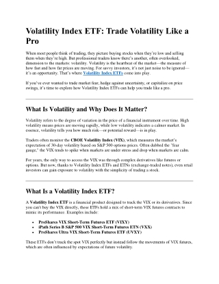Volatility Index ETF Trade Volatility Like a Pro