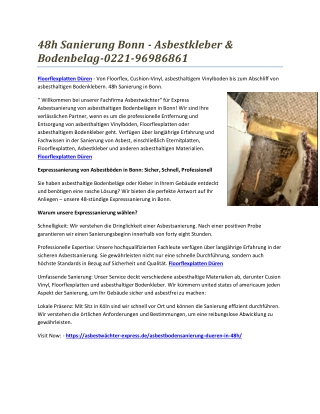48h Sanierung Bonn - Asbestkleber & Bodenbelag-0221-96986861