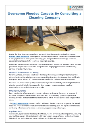 Overcome Flooded Carpets By Consulting a Cleaning Company