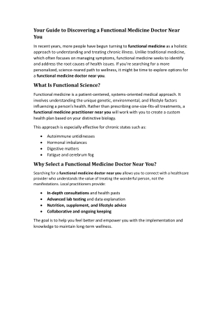 Your Guide to Discovering a Functional Medicine Doctor Near You