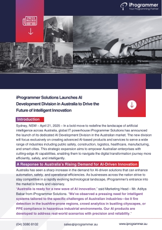 iProgrammer Solutions Launches AI Development Division in Australia