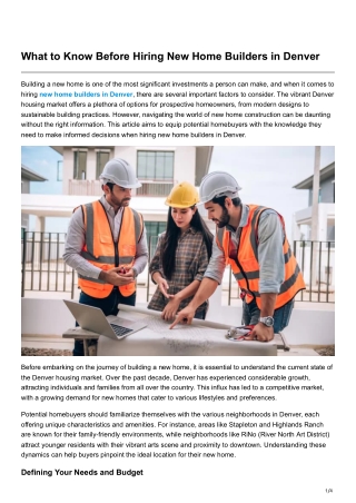 What to Know Before Hiring New Home Builders in Denver