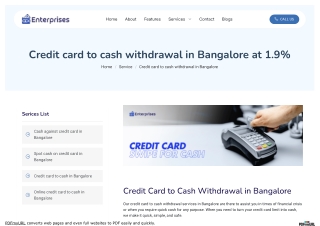 Credit card to cash withdrawal in Bangalore