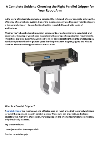 A Complete Guide to Choosing the Right Parallel Gripper for Your Robot Arm