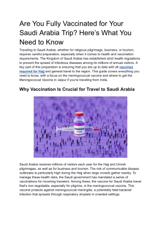 Are You Fully Vaccinated for Your Saudi Arabia Trip