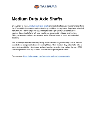 Medium Duty Axle Shafts