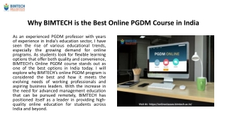 Enhance Your Career with BIMTECH's Online PGDM Classes