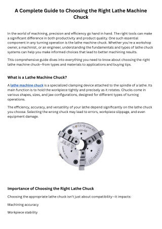 A Complete Guide to Choosing the Right Lathe Machine Chuck