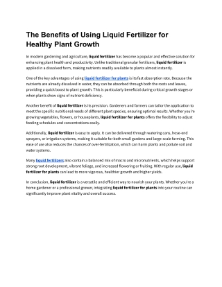 The Benefits of Using Liquid Fertilizer for Healthy Plant Growth