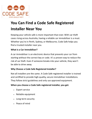 You Can Find a Code Safe Registered Installer Near You