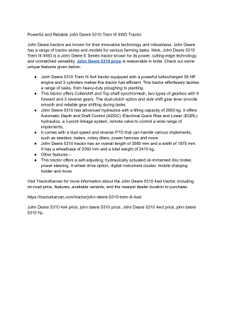 Powerful and Reliable John Deere 5310 Trem III 4WD Tractor