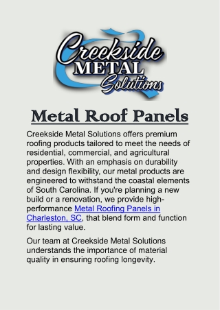 Metal Roof Panels in Charleston, SC: Durable Solutions for Every Structure