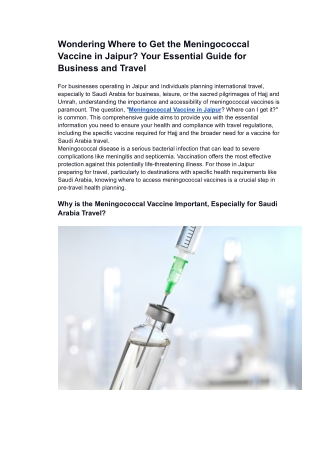 Wondering Where to Get the Meningococcal Vaccine in Jaipur