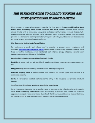 The Ultimate Guide to Quality Roofing and Home Remodeling in South Florida