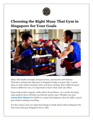 Choosing the Right Muay Thai Gym in Singapore for Your Goals