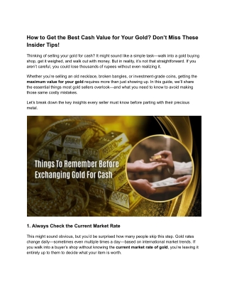 How to Get the Best Cash Value for Your Gold