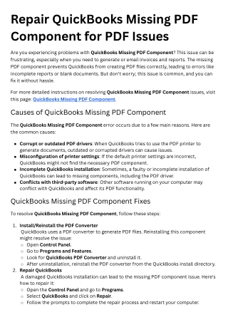 Repair QuickBooks Missing PDF Component for PDF Issues