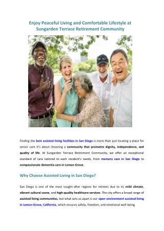 Enjoy Peaceful Living and Comfortable Lifestyle at Sungarden Terrace Retirement Community