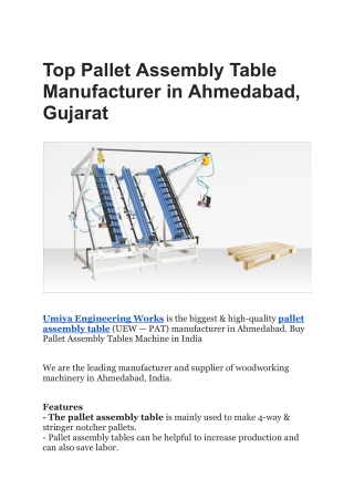 Top Pallet Assembly Table Manufacturer in Ahmedabad, Gujarat