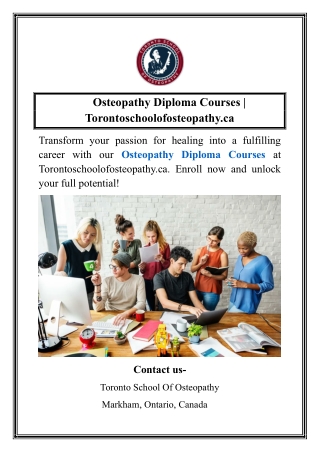 Osteopathy Diploma Courses Torontoschoolofosteopathy.ca