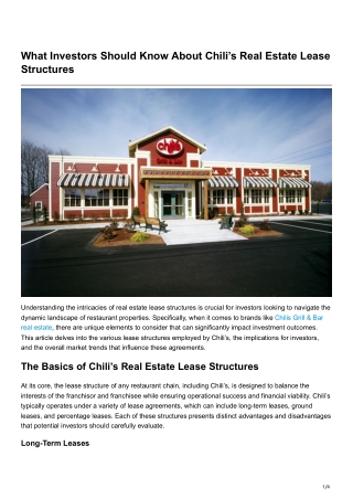 What Investors Should Know About Chili’s Real Estate Lease Structures