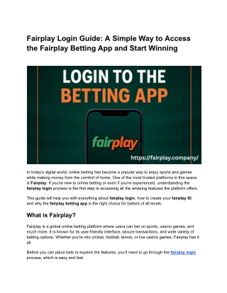 Fairplay Login Guide_ A Simple Way to Access the Fairplay Betting App and Start Winning