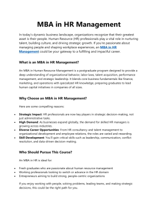 MBA in HR Management
