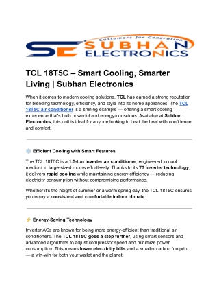 TCL 18T5C – Smart Cooling, Smarter Living _ Subhan Electronics