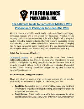 The Ultimate Guide to Corrugated Mailers: Why Performance Packaging Inc. Leads