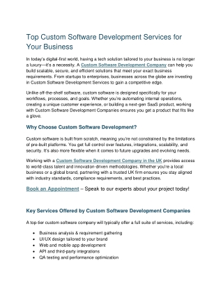 Top Custom Software Development Services for  Your Business