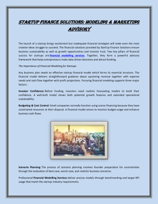 StartUp Finance Solutions: Modeling & Marketing Advisory