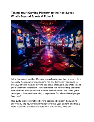 Taking Your iGaming Platform to the Next Level_ What’s Beyond Sports & Poker