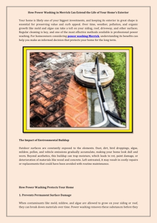 How Power Washing in Merrick Can Extend the Life of Your Home’s Exterior