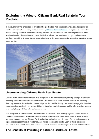 Exploring the Value of Citizens Bank Real Estate in Your Portfolio