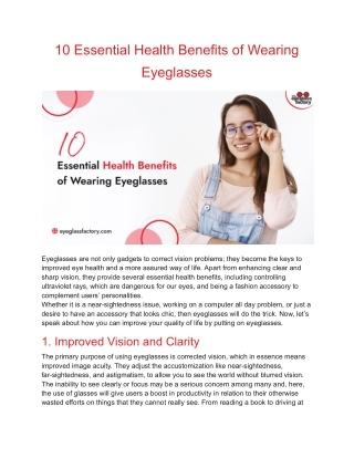 10 Essential Health Benefits of Wearing Eyeglasses