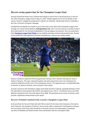 Havertz racing against time for the Champions League Final