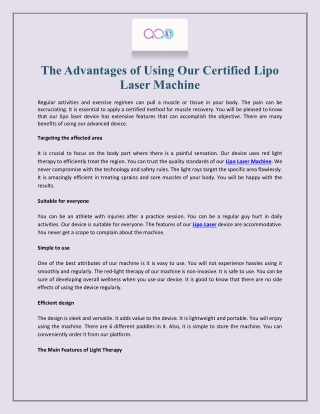 The Advantages of Using Our Certified Lipo Laser Machine