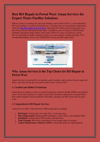 Best RO Repair in Powai West